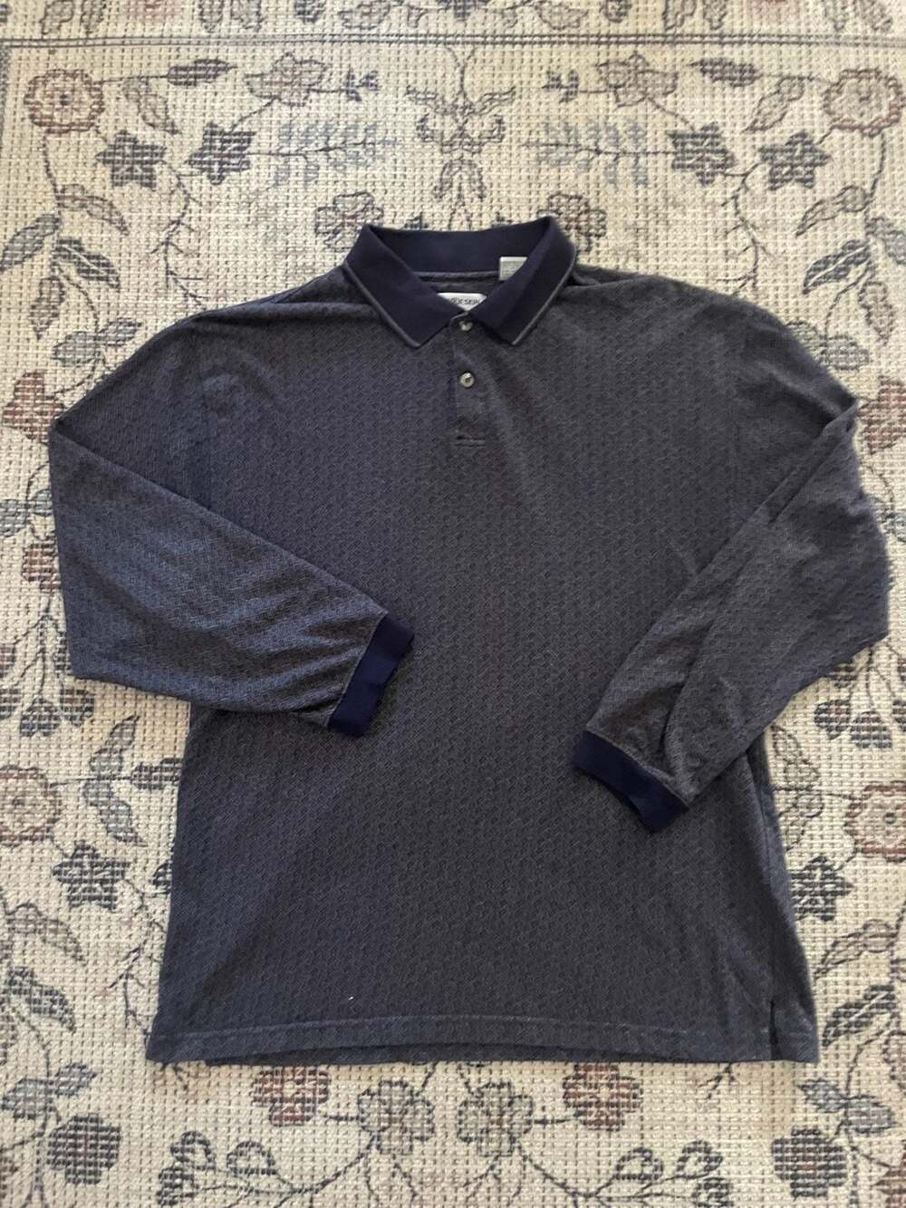 Chereskin Men's Navy Long Sleeve Jacquard Polo
